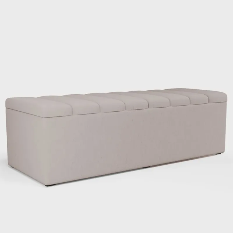 Calçadeira Recamier Baú Para Cama De Casal Dália 140x50 Cm W01 Linho Cru - Lyam Decor - Lyam Decor