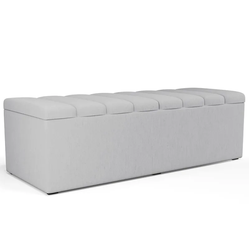 Calçadeira Recamier Baú Para Cama De Casal Queen Dália 160x50 Cm W01 Linho Cinza - Lyam Decor - Lyam Decor