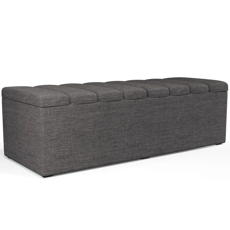 Calçadeira Recamier Baú Para Cama De Casal Queen Dália 160x50 Cm W01 Linho Cinza Escuro - Lyam Decor - Lyam Decor