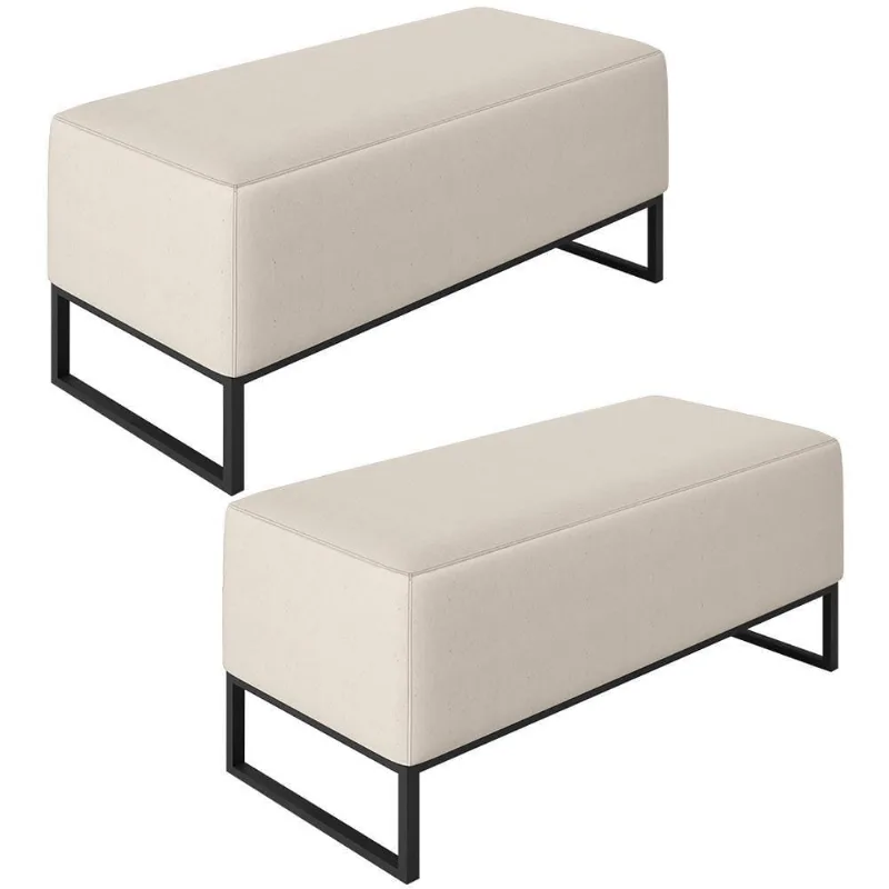 Kit 02 Puffs Cléo W01 Base De Ferro 90 Cm Linho Cru - Lyam Decor