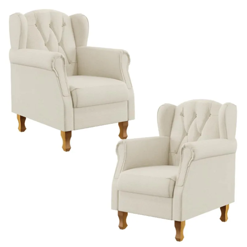 Kit 02 Poltronas Decorativa Para Sala de Estar Yara P02 Linho Champagne - Lyam Decor - Lyam Decor - Móveis