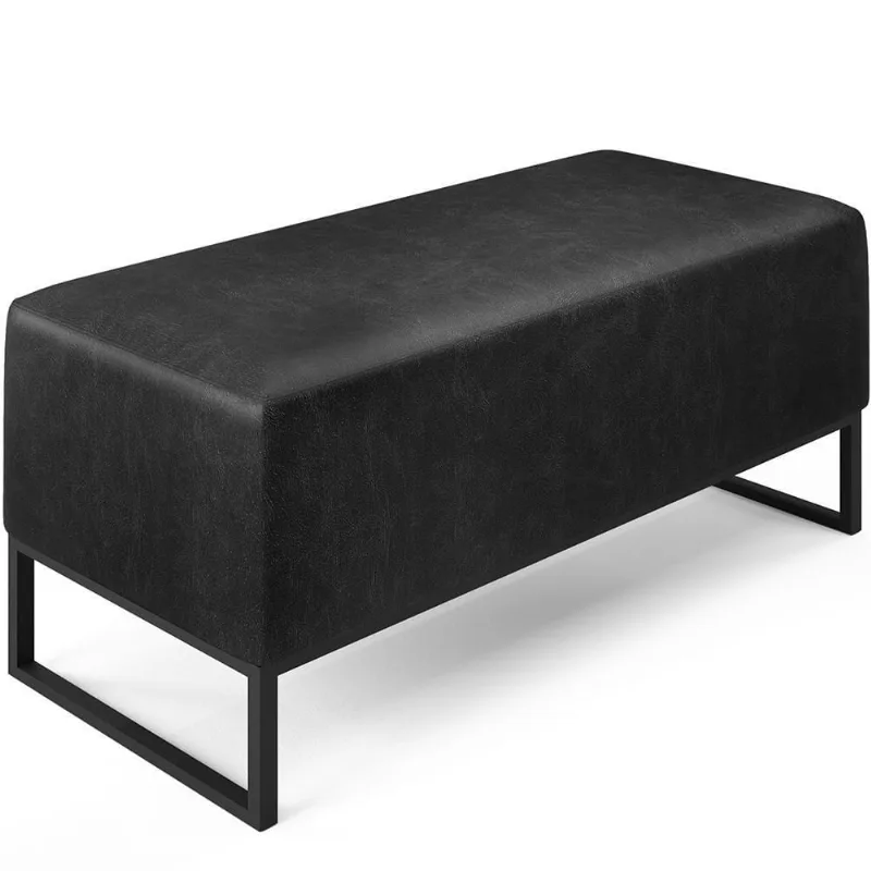 Puff Cléo W01 Base De Ferro 90 Cm Couríssimo Preto Brilho - Lyam Decor