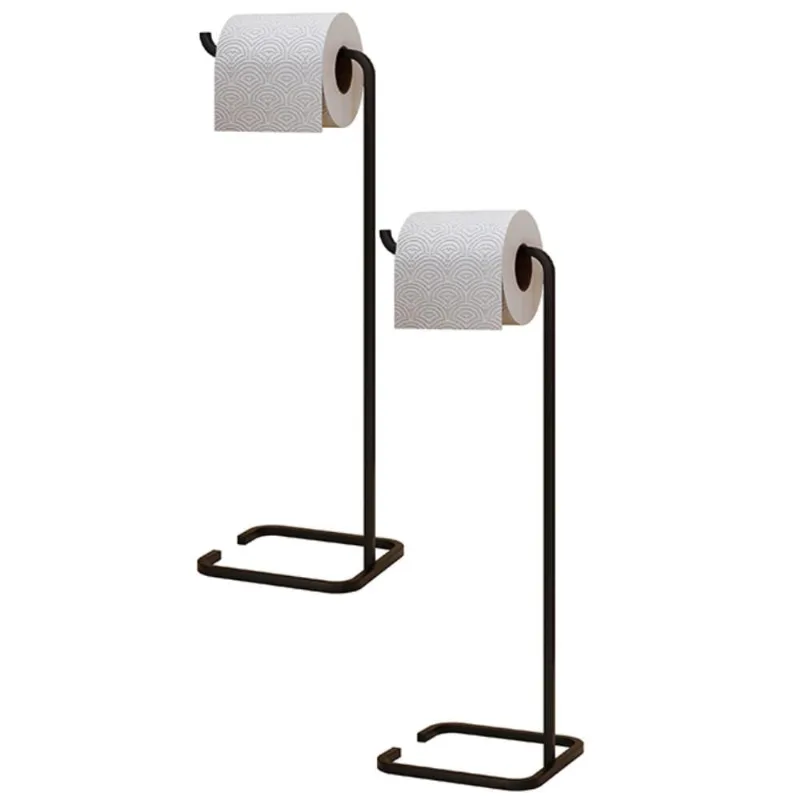 Kit 02 Suportes Papeleira De Chão Para Banheiro Lavabo Set Aço Multiuso D01 Preto Fosco - Lyam Decor - Lyam Decor