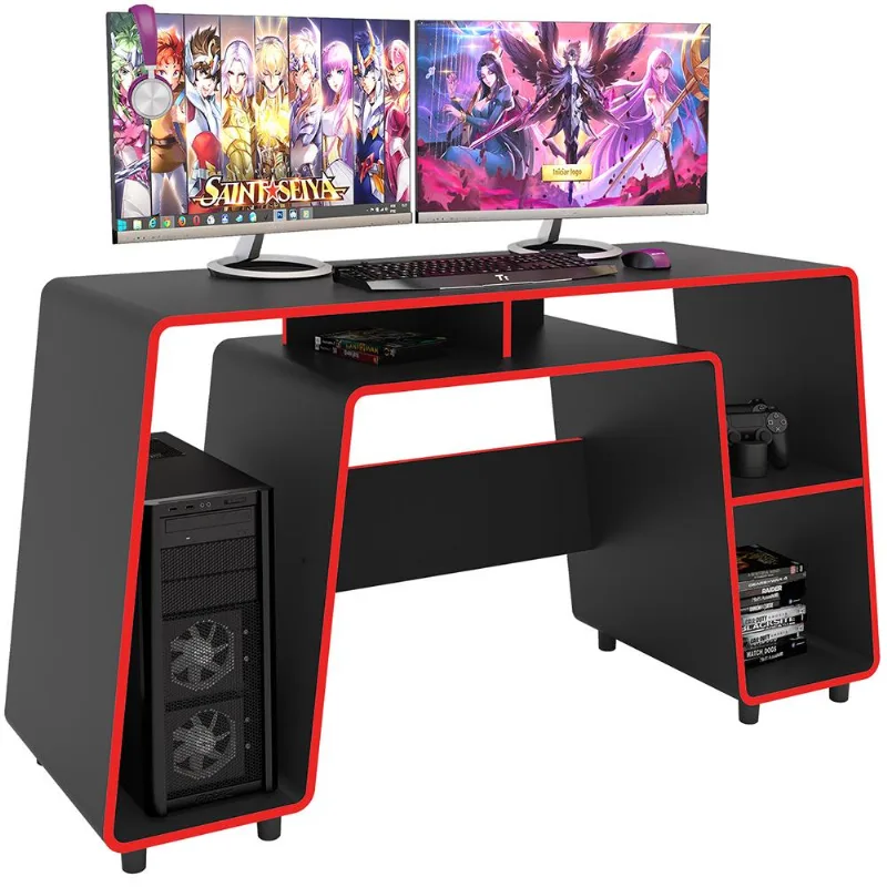 Mesa Para Computador Notebook Pc Gamer London P01 Preto Vermelho - Lyam Decor - Lyam Decor