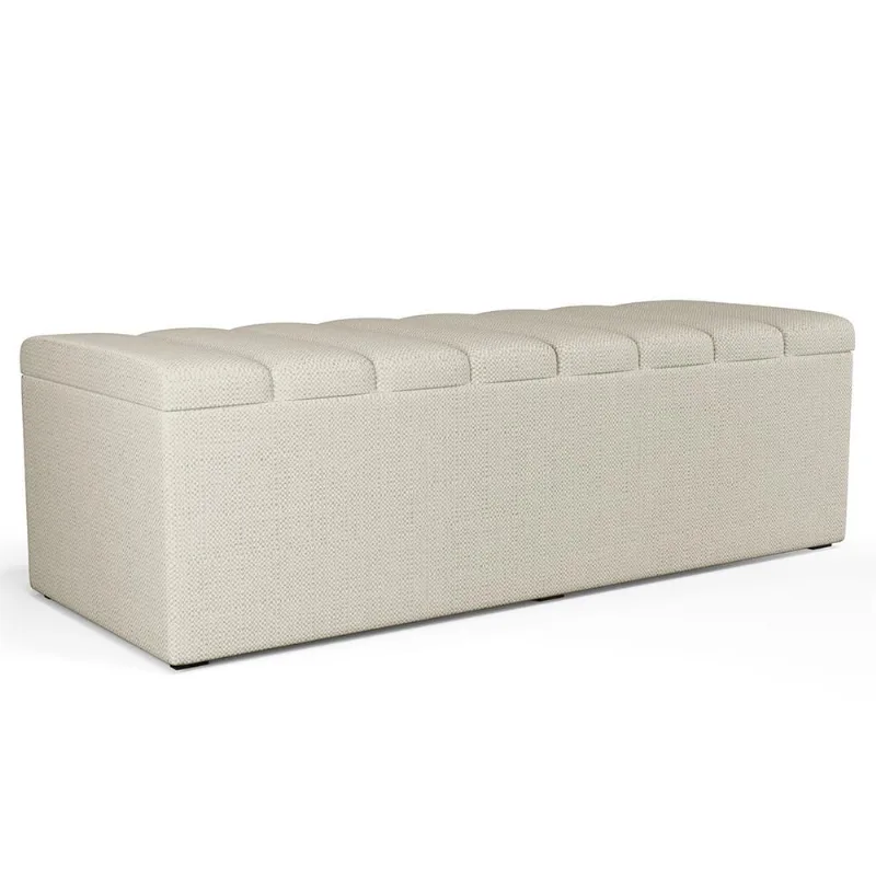 Calçadeira Recamier Baú Para Cama De Casal Queen Dália 160x50 Cm W01 Linho Champagne - Lyam Decor - Lyam Decor