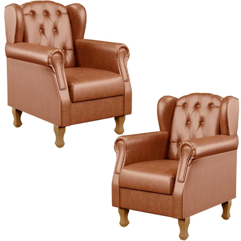 Kit 02 Poltronas Decorativa Para Sala De Estar Yara P02 Couríssimo Camel - Lyam Decor - Lyam Decor