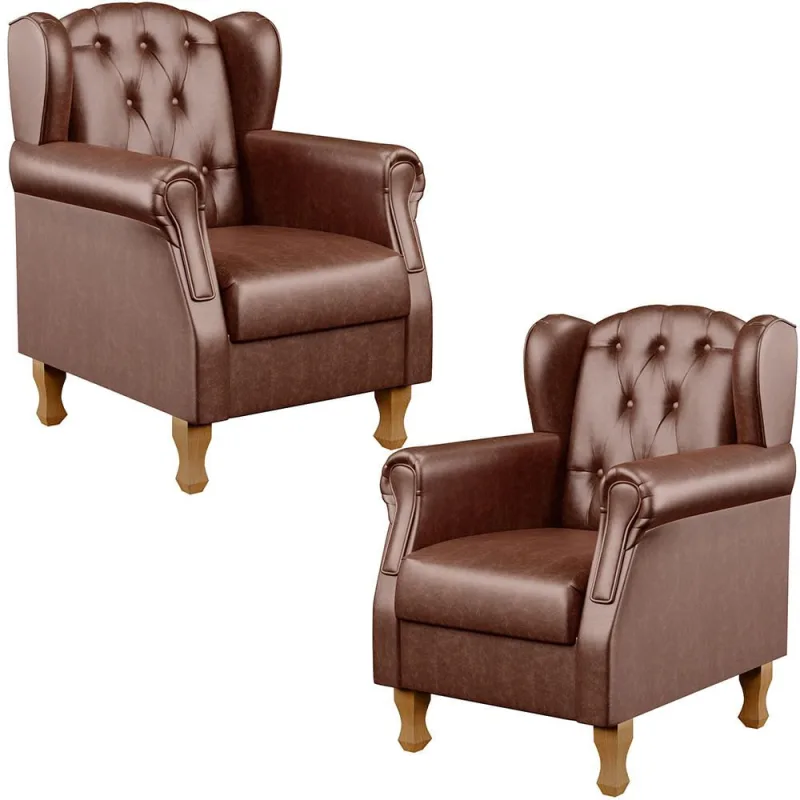 Kit 02 Poltronas Decorativa Para Sala De Estar Yara P02 Couríssimo Marrom - Lyam Decor - Lyam Decor - Móveis