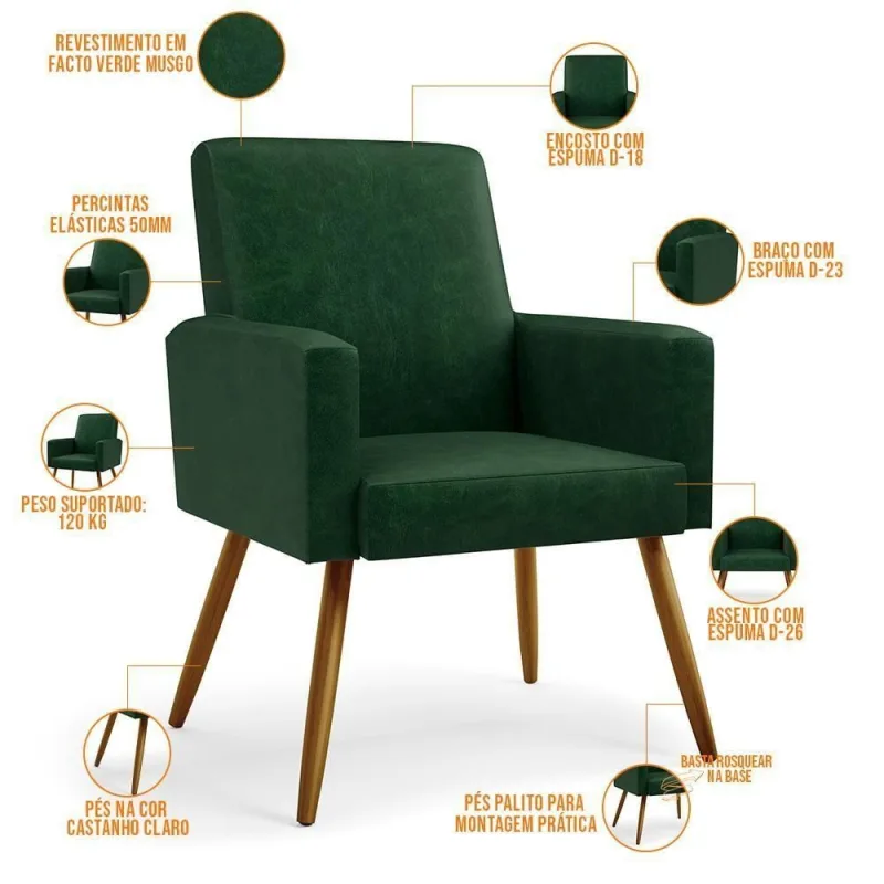 Kit 02 Poltronas Decorativas Maria W01 Sala De Estar Verde Musgo Lyam Decor - Lyam Decor