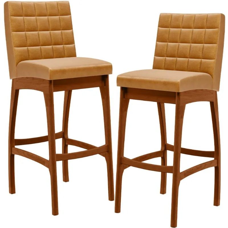 Kit 02 Banquetas Altas Para Cozinha Sala de Jantar Fixa Mila L02 Couríssimo Whisky - Lyam Decor - Lyam Decor