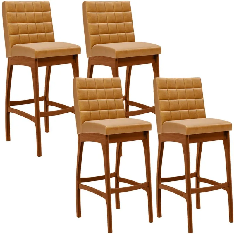 Kit 04 Banquetas Altas Para Cozinha Sala de Jantar Fixa Mila L02 Couríssimo Whisky - Lyam Decor