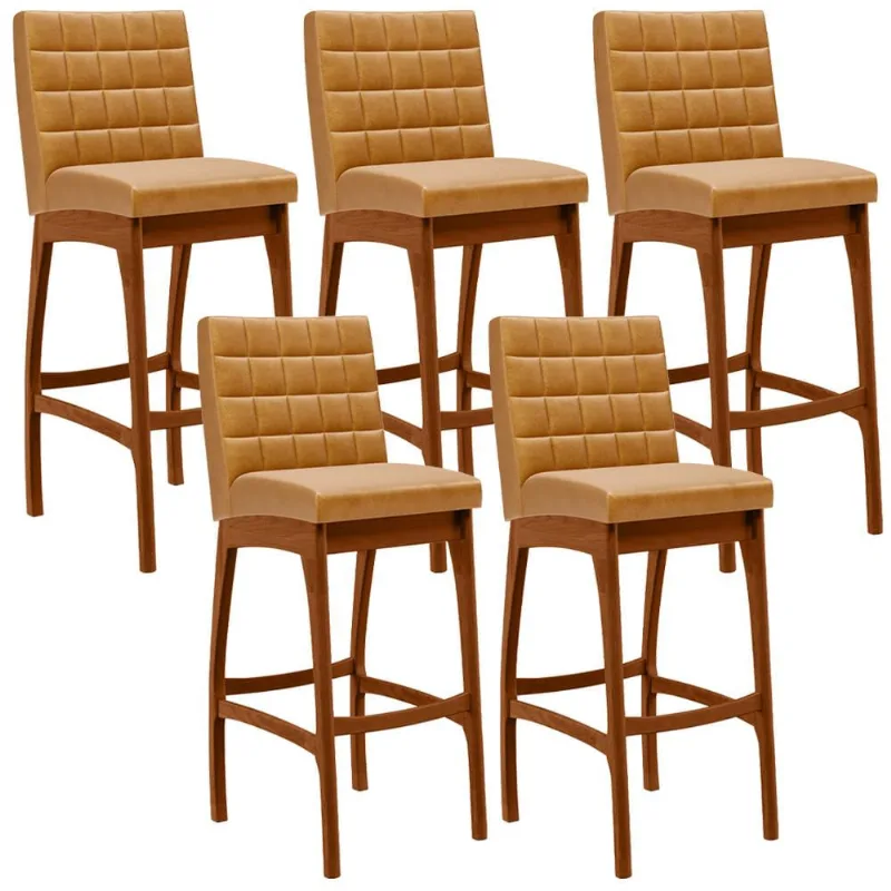 Kit 05 Banquetas Altas Para Cozinha Sala de Jantar Fixa Mila L02 Couríssimo Whisky - Lyam Decor - Lyam Decor