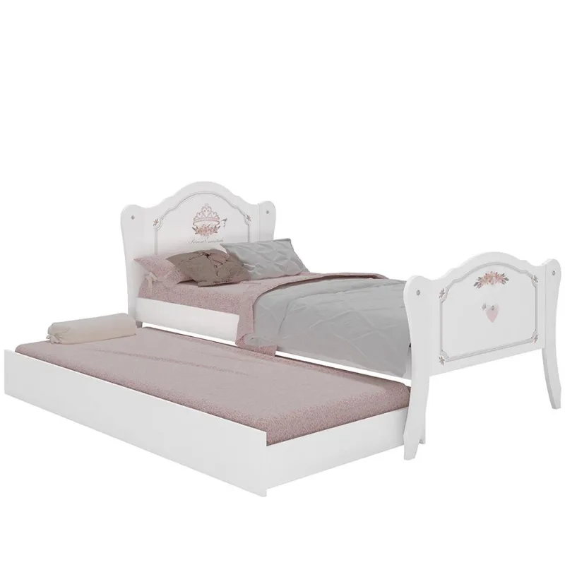 Bicama Infantil Juvenil Quarto Princess P04 Branco Rosa - Lyam Decor - Lyam Decor