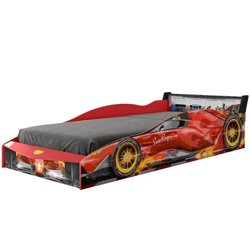 Cama Infantil Com Proteção Lateral E Porta Objetos Quarto Truck P04 Preto Vermelho - Lyam Decor