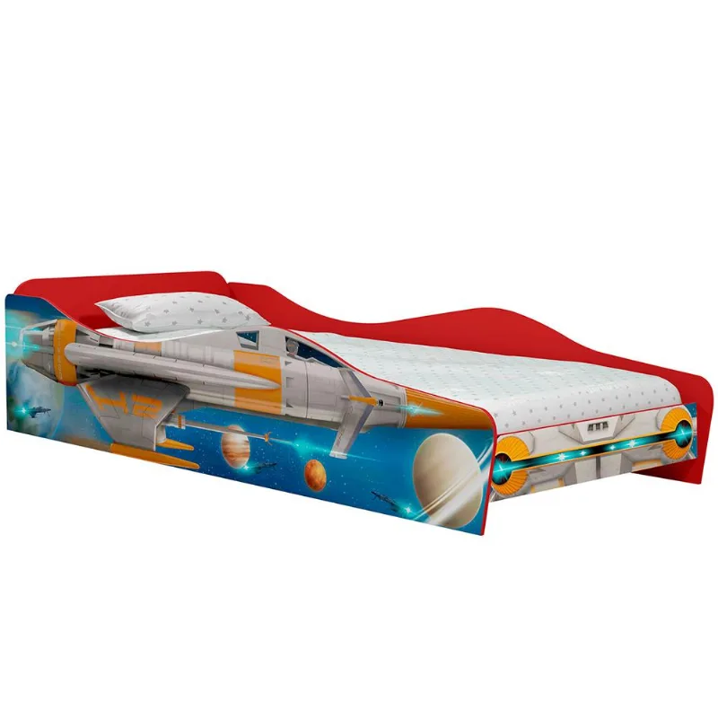Cama Infantil Com Proteção Lateral Quarto Chess P04 Vermelho Azul - Lyam Decor