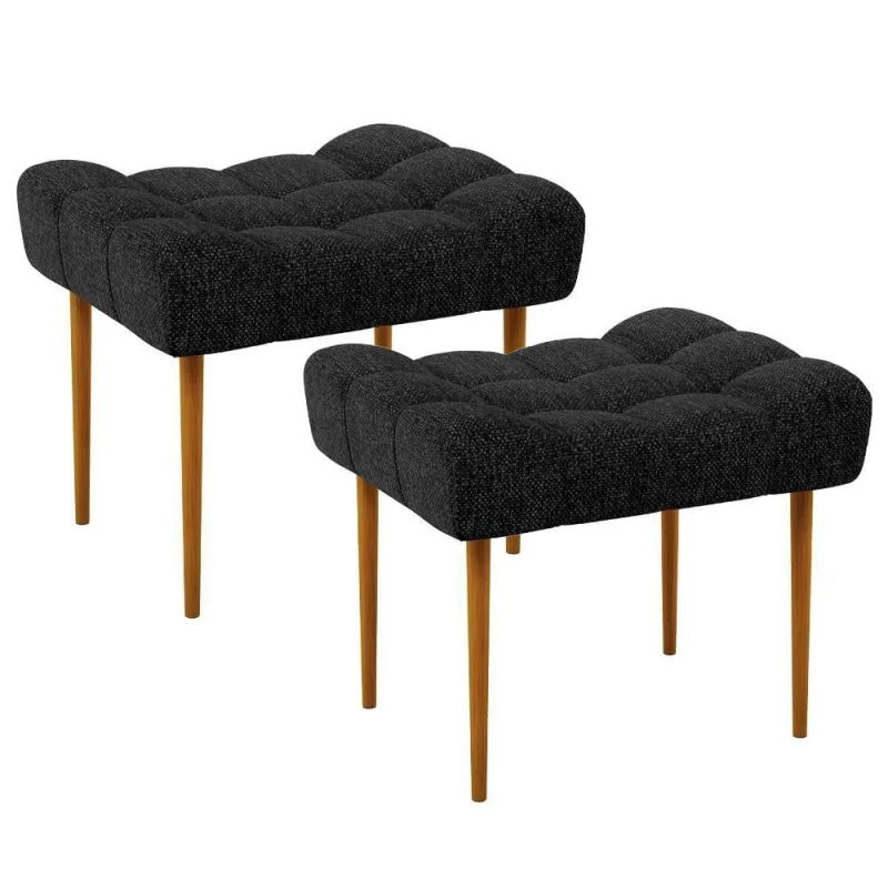 Kit 02 Puffs Para Sala De Estar Requinte L02 Linho Chumbo - Lyam Decor