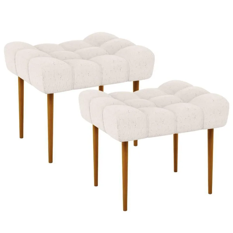 Kit 02 Puffs Para Sala De Estar Requinte L02 Linho Cru - Lyam Decor