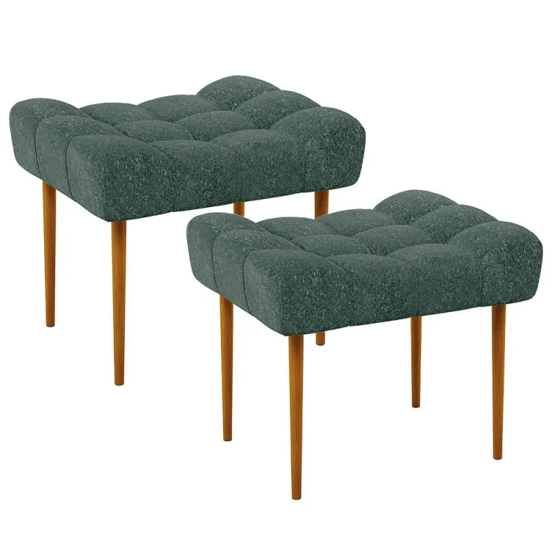 Kit 02 Puffs Decorativo Para Sala De Estar Requinte L02 Linho Verde Musgo - Lyam Decor - Lyam Decor
