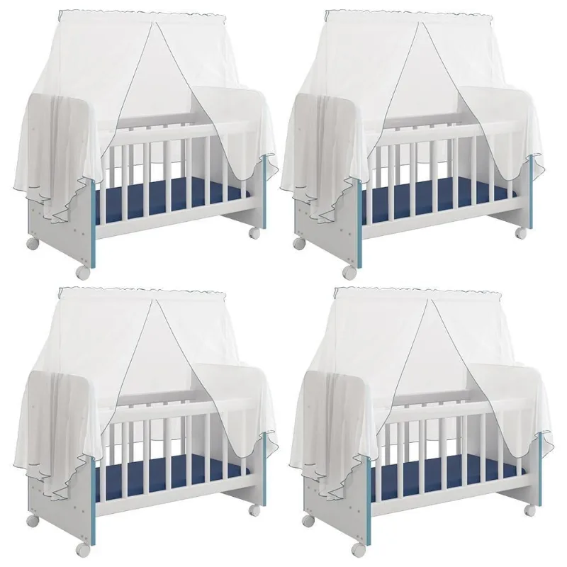 Kit 4 Berços Para Boneca Brinquedo Infantil Branco Azul