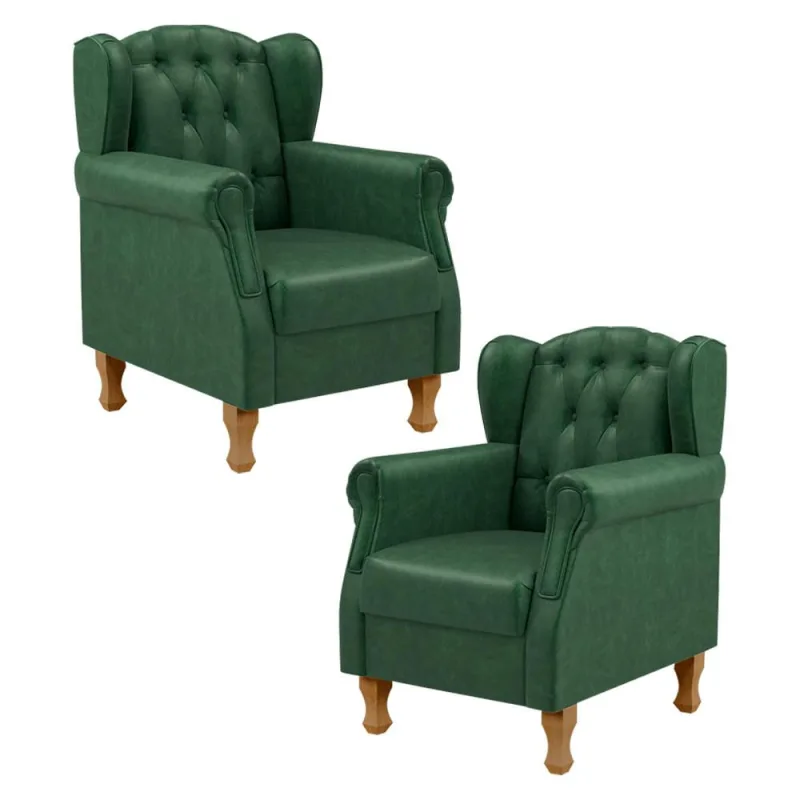 Kit 02 Poltronas Decorativa Para Sala De Estar Yara P02 Facto Verde Musgo - Lyam Decor - Lyam Decor - Móveis