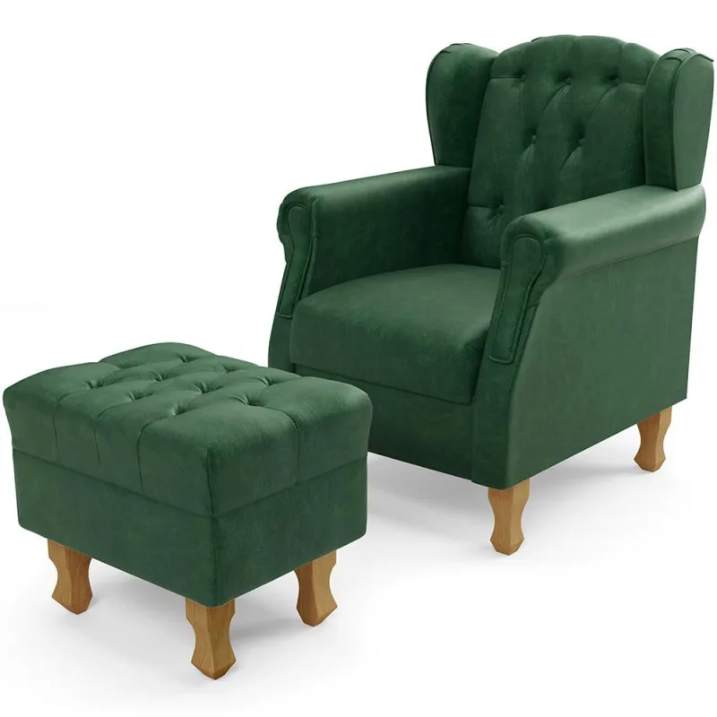 Poltrona De Amamentação Yara P02 Com Puff Paris L02 Facto Verde Musgo - Lyam Decor - Lyam Decor