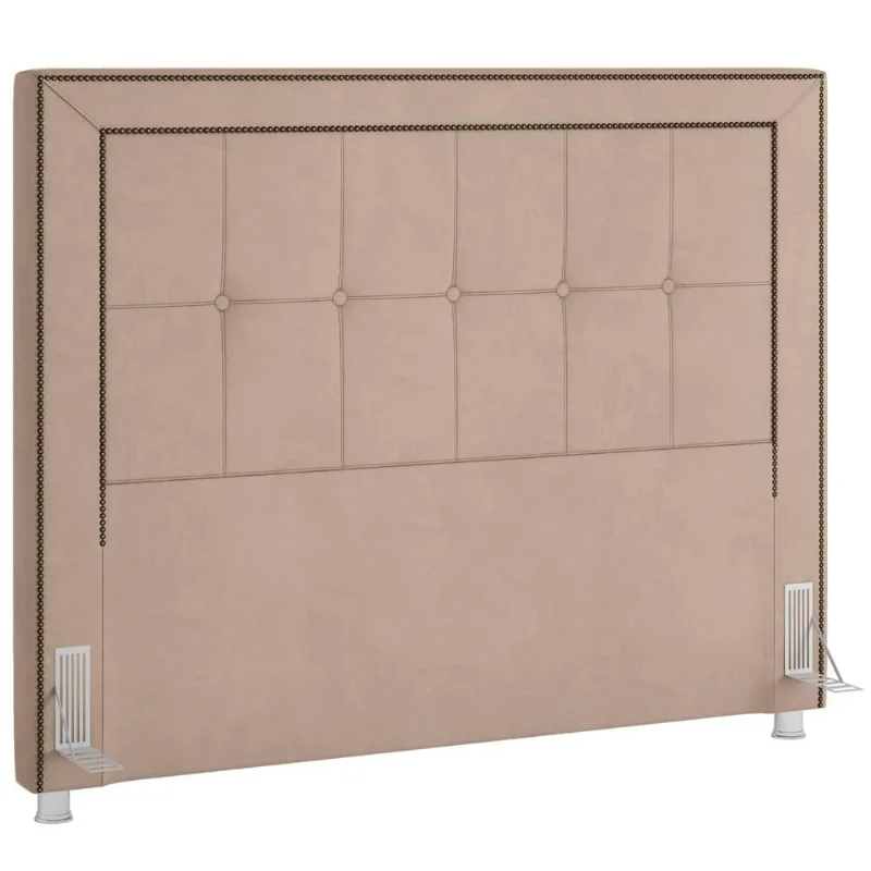Cabeceira Cama Box Casal King 195 cm P05 Atenas Veludo Bege - Lyam Decor - Lyam Decor