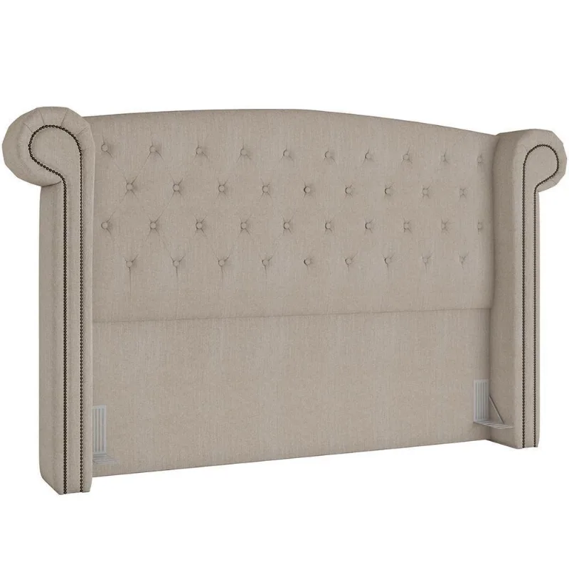 Cabeceira Cama Box Queen Com Tachas 160 Cm Sofia P05 Linho Creme - Lyam Decor - Lyam Decor