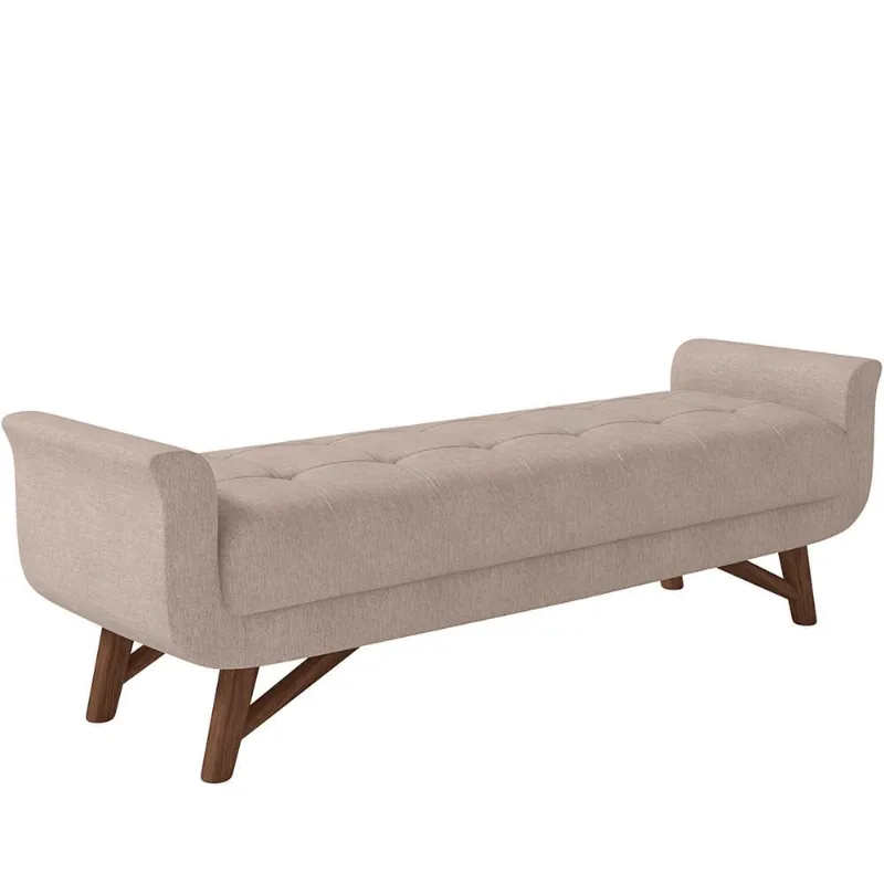 Puff Recamier Decorativo com Pés em Madeira 160 cm Itália P05 Linho Bege - Lyam Decor - Lyam Decor