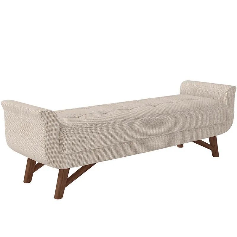 Puff Recamier Decorativo com Pés em Madeira 195 cm Itália P05 Linho Creme - Lyam Decor - Lyam Decor