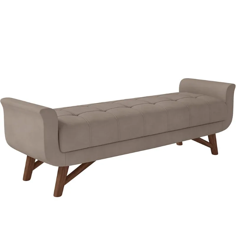 Puff Recamier Decorativo com Pés em Madeira 195 cm Itália P05 Veludo Bege - Lyam Decor - Lyam Decor