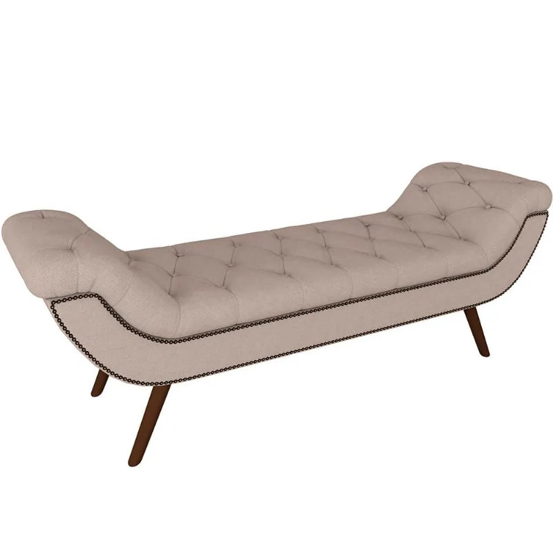 Puff Recamier Decorativo com Tachas 160 cm Santorini P05 Linho Bege - Lyam Decor - Lyam Decor