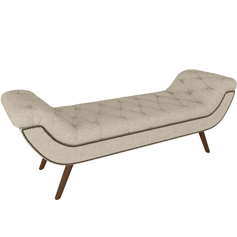 Puff Recamier Decorativo com Tachas 160 cm Santorini P05 Linho Bege Claro - Lyam Decor - Lyam Decor