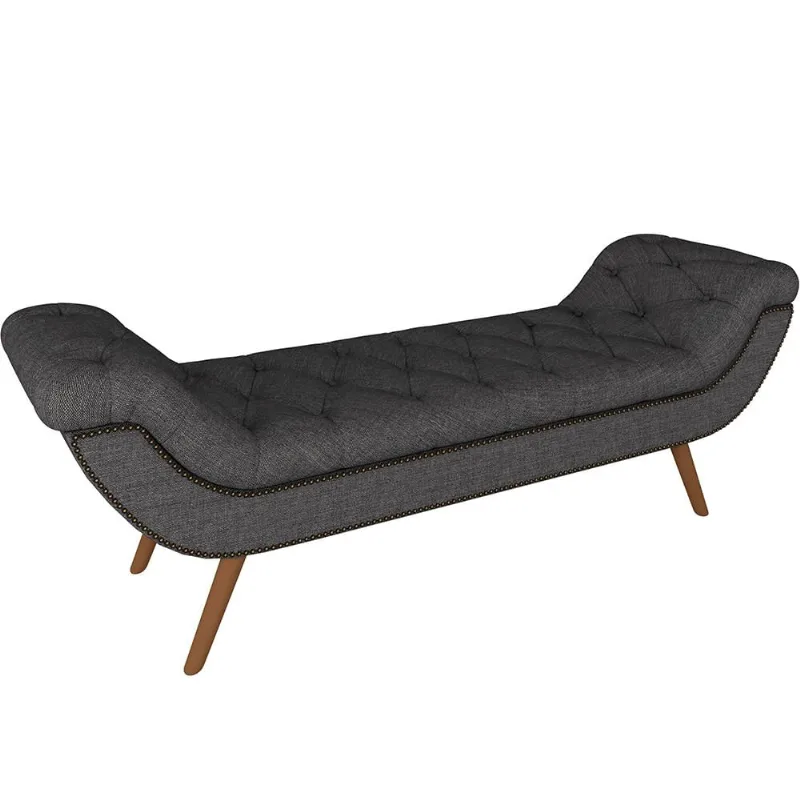 Puff Recamier Decorativo com Tachas 160 cm Santorini P05 Linho Cinza Escuro - Lyam Decor - Lyam Decor