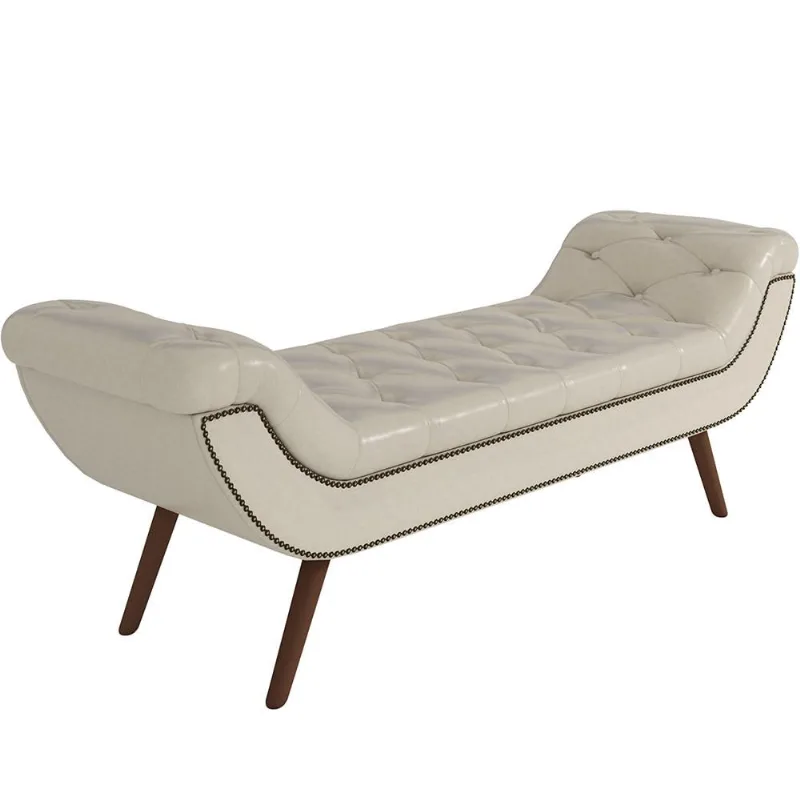 Puff Recamier Decorativo com Tachas 195 cm Santorini P05 Facto Dunas Pérola - Lyam Decor - Lyam Decor