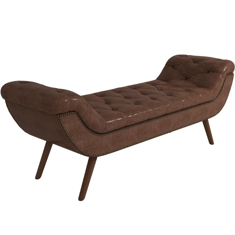 Puff Recamier Decorativo com Tachas 195 cm Santorini P05 Corino Marrom - Lyam Decor - Lyam Decor