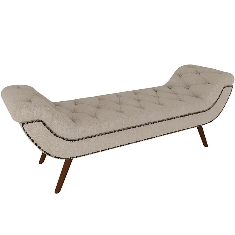 Puff Recamier Decorativo com Tachas 195 cm Santorini P05 Linho Creme - Lyam Decor - Lyam Decor