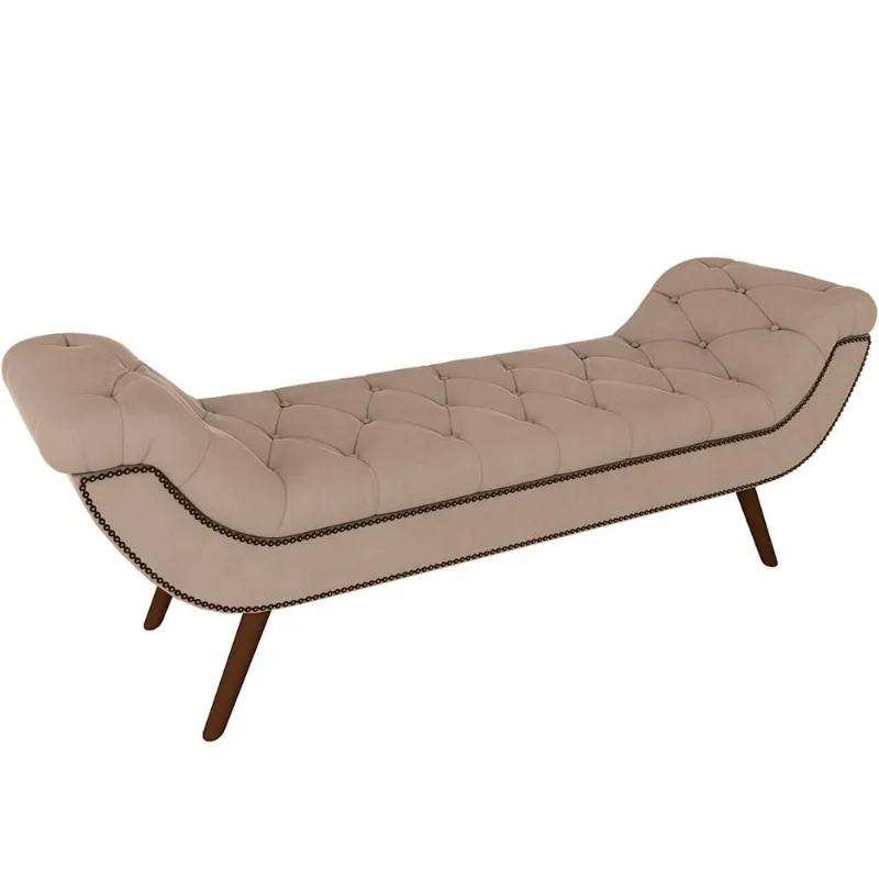 Puff Recamier Decorativo com Tachas 195 cm Santorini P05 Veludo Bege - Lyam Decor - Lyam Decor