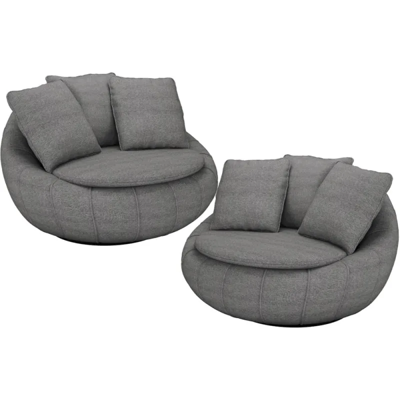 Kit 02 Poltronas Para Sala De Estar Decorativa Giratória Kira M03 Linho Cinza - Lyam Decor - Lyam Decor - Móveis
