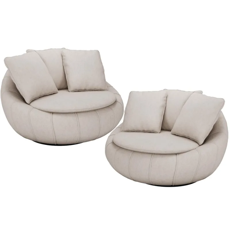 Kit 02 Poltronas Para Sala De Estar Decorativa Giratória Kira M03 Linho Cru - Lyam Decor - Lyam Decor