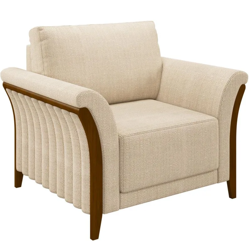 Poltrona Para Sala De Estar Decorativa Base Fixa Stefan M03 Linho Bege - Lyam Decor - Lyam Decor