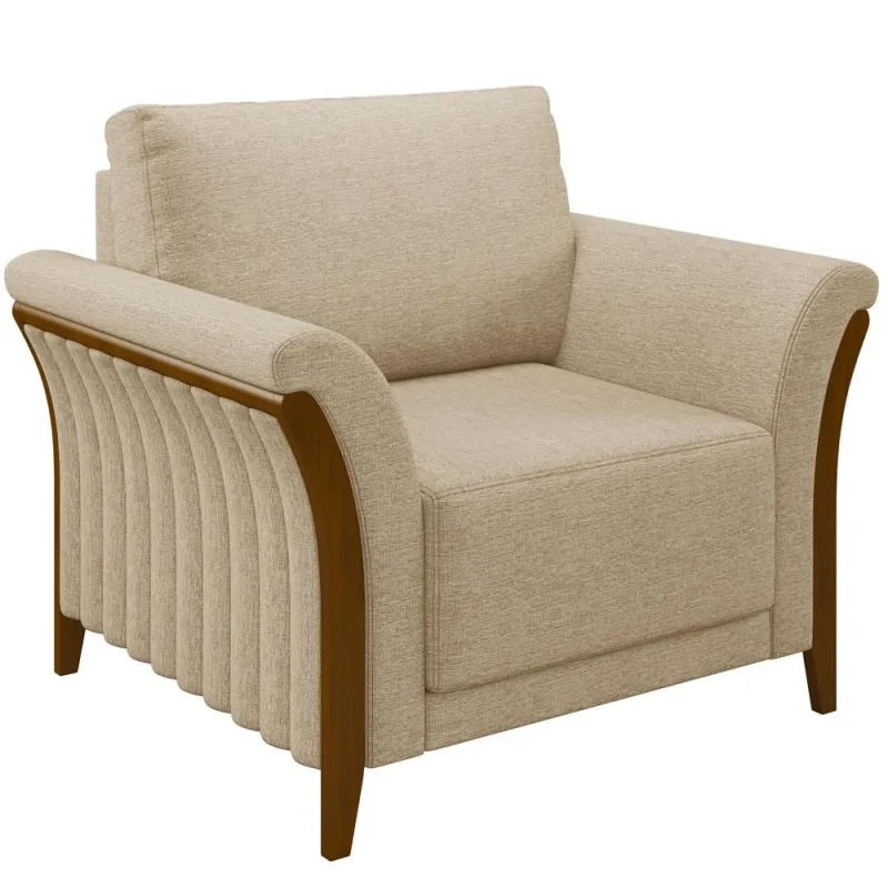 Poltrona Para Sala De Estar Decorativa Base Fixa Stefan M03 Linho Bege Escuro - Lyam Decor - Lyam Decor - Móveis