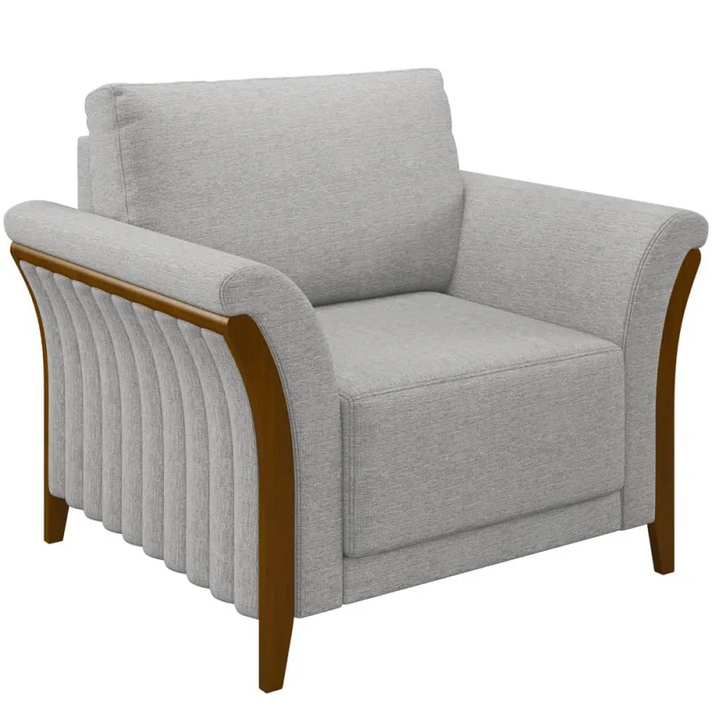 Poltrona Para Sala De Estar Decorativa Base Fixa Stefan M03 Linho Cinza - Lyam Decor - Lyam Decor