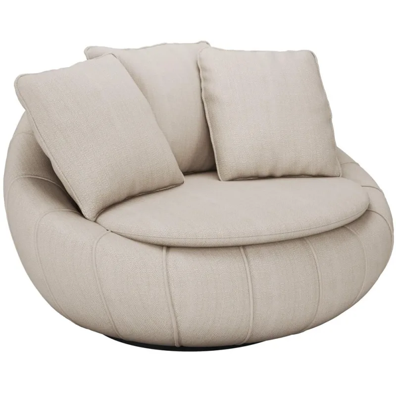 Poltrona Para Sala De Estar Decorativa Giratória Kira M03 Linho Bege - Lyam Decor - Lyam Decor - Móveis