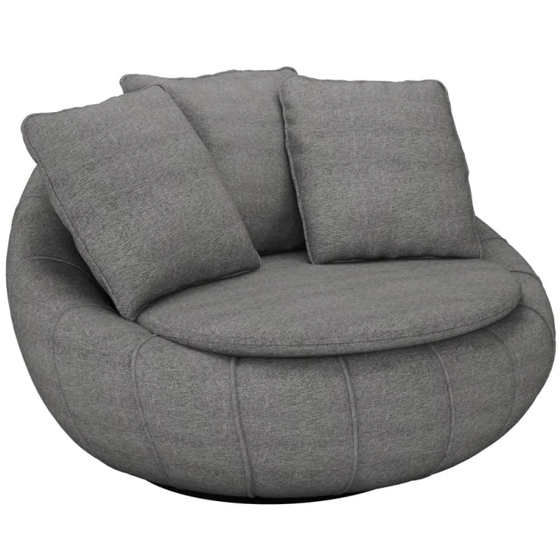 Poltrona Para Sala De Estar Decorativa Giratória Kira M03 Linho Cinza - Lyam Decor - Lyam Decor