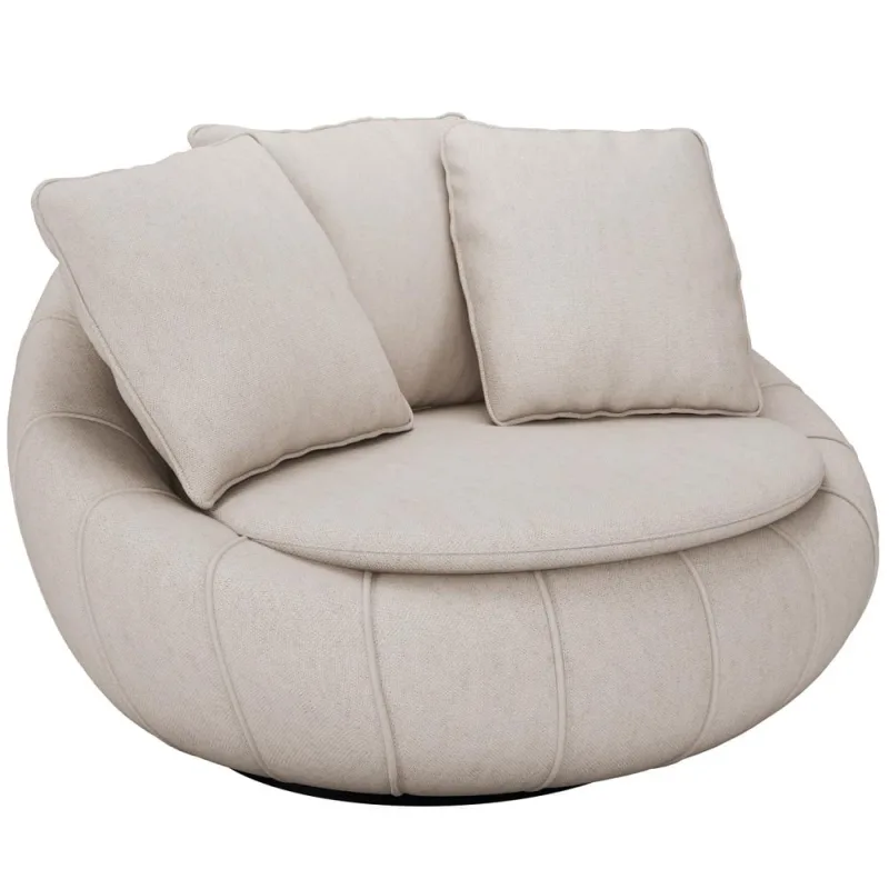Poltrona Para Sala De Estar Decorativa Giratória Kira M03 Linho Cru - Lyam Decor - Lyam Decor - Móveis