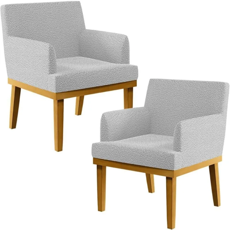 Kit 2 Poltronas Decorativas Beatriz W01 Bouclê Cinza para Sala de Estar Base Mel Lyam Decor - Lyam Decor - Móveis