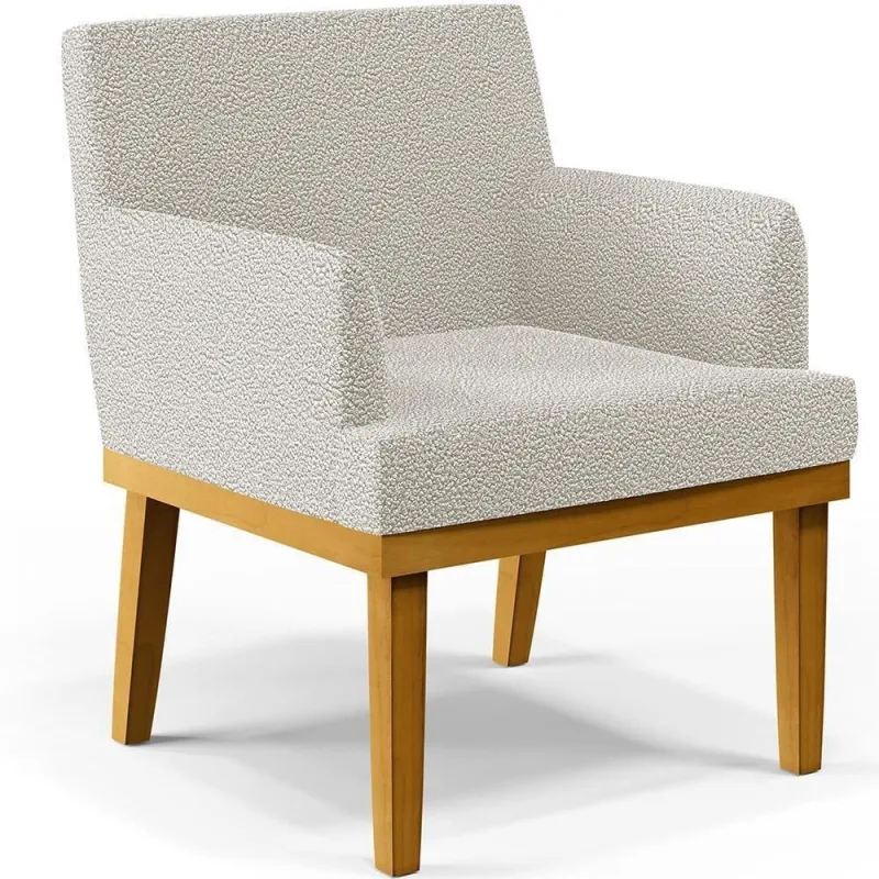 Poltrona Decorativa Beatriz W01 para Sala de Estar Bouclê Creme com Pés Madeira Lyam Decor - Lyam Decor - Móveis