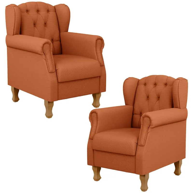 Kit 02 Poltronas Decorativa Para Sala De Estar Yara P02 Tecido Terracota - Lyam Decor - Lyam Decor