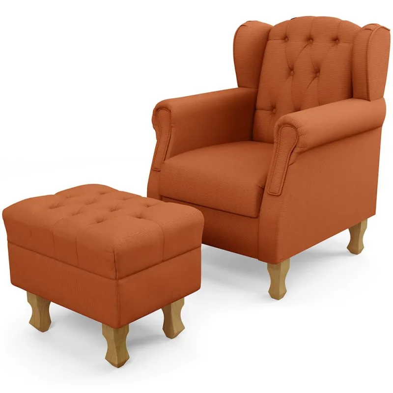 Poltrona De Amamentação Yara P02 Com Puff Paris L02 Tecido Terracota - Lyam Decor - Lyam Decor - Móveis