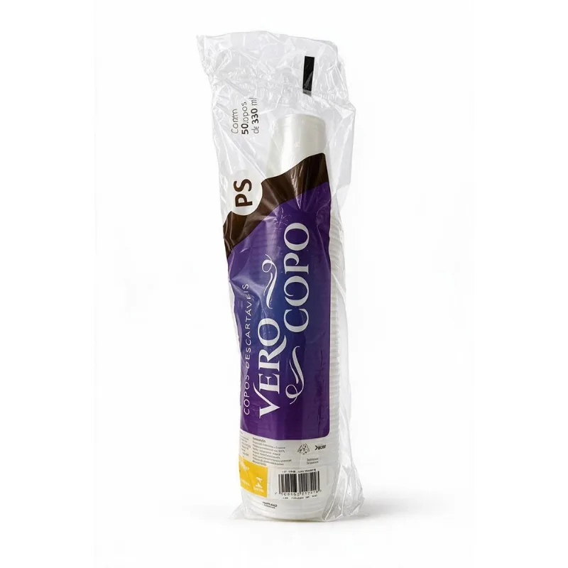 Copo Descartável Poliestireno Transparente Verocopo 330ml 50 Unidades