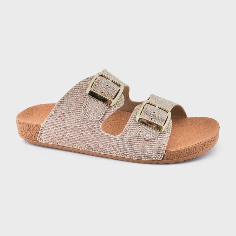 Tamanco Birken Sandalia Glitter Glam Dourado Godiva Fivela Light Gold Leveza e Conforto